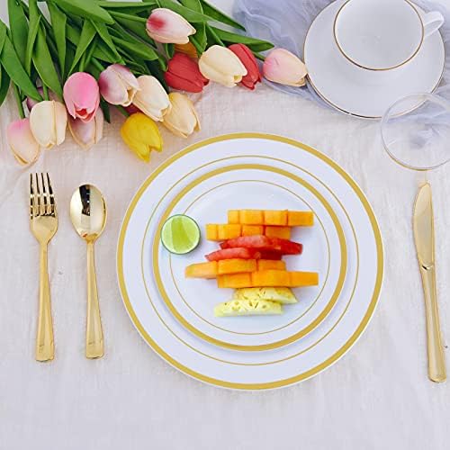 125 PCS Plastic Plates Set Gold Disposable Dinnerware Set for 25 Guests - Image 3