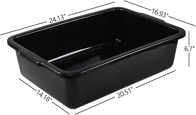 4-Pack 32 L Commercial Bus Tub, Rectangular Plastic Wash Basin Tub, Black