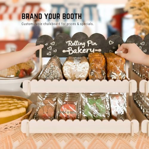 HOTCAN Wooden Cookie Display Stand with Chalkboard Sign for Bakers, Vendors, Craft Fairs | Pastry Display for Market Booths & Events | 2 Tiered Cookie Display for Muffins, Cakes, and Pastries(Natural) - Image 2