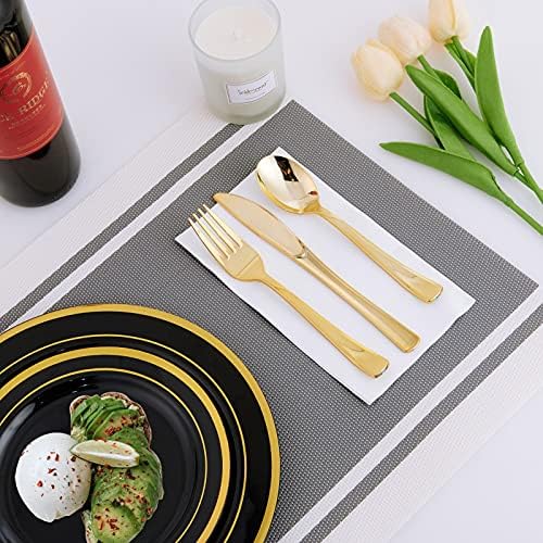 125 PCS Plastic Plates Set Gold Disposable Dinnerware Set for 25 Guests - Image 6