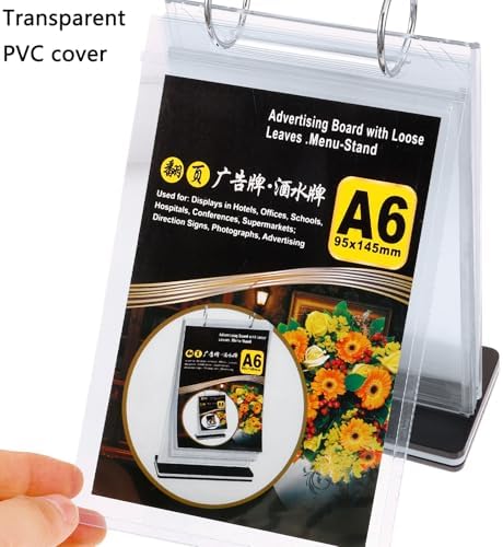 2Pcs Table Flip Menu Holder with 6 Pages Sleeve, 4" X 6" Tabletop Sign Signage Vertical Display Stand with Base, Acrylic PVC Rotating Poster Binders Rack, for Photo, Restaurant, Bar, Job Fair - Image 7