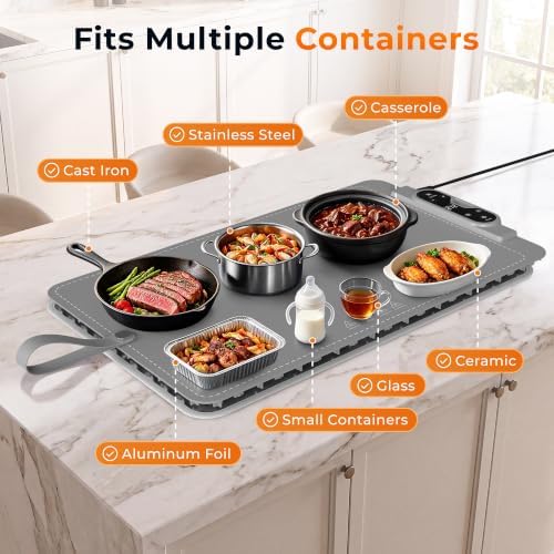 Warming Mat for Food， Extra Large 26"x15", 7 Heat Levels, 8 Hour Timer - Image 5