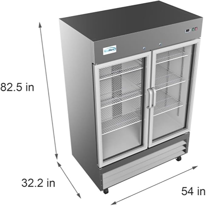 Pemberly Row 2-Door LED Stainless Steel Reach-in Refrigerator Cooler in Silver