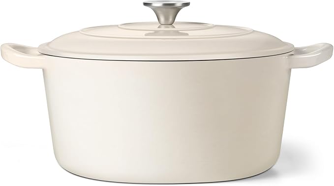 TeamFar Enameled Cast Iron Dutch Oven, 7qt Dutch Oven Pot Nonstick Cookware with Lid & Dual Handles for Bread Baking, Cooking, Oven Safe up to 500℉ & Various Stovetops, Healthy & Heavy Duty - White