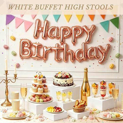 White Acrylic Buffet Risers Dessert Table Display Stand with Signs & Marker - Image 3