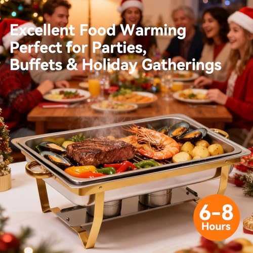 9Qt Chafing Dishes for Buffet, 4 Pack Gold 304 Stainless Steel Chafing Dish Sets, Food Warmers for Parties Buffet,Complete Buffet Servers and Warmers to Keep Food Warm - Image 3
