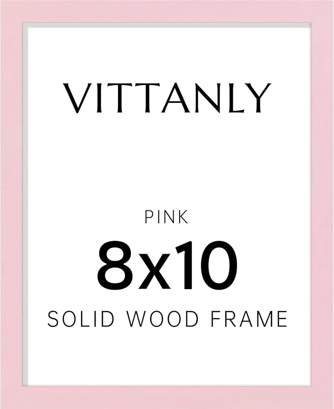 Vittanly 8x10 Picture Frame, Solid Wood Frame with Plexiglass, Includes 5x7 Mat, Wall Hanging or Tabletop for Home Decor, Pale Pink, 1 Pack