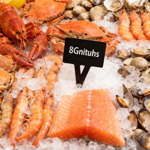 5Pcs Supermarket Aquatic Frozen Seafood Market Price Card Acrylic Black Ice Table Insert Label Clip Erasable Plug-in Label Display Rewritable Promotional Price Tag Waterproof Square Advertising Sign - Image 4
