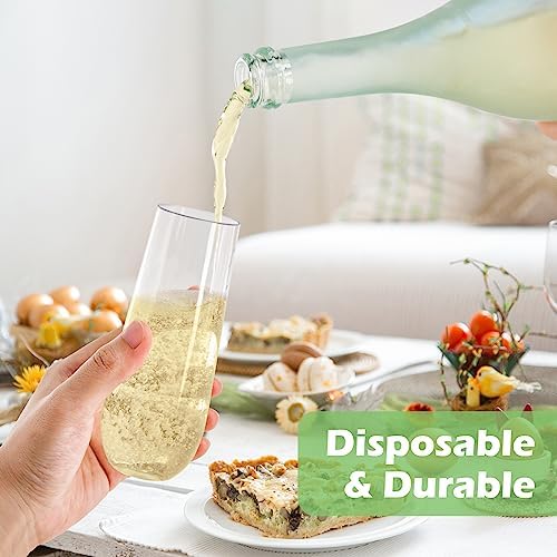 JOLLY CHEF 10 inch 140 Pack Disposable Heavy Duty Printed Paper Plates, 48 Pack 9 oz Plastic Champagne Glasses, Clear, Stemless Disposable Beverage Utensils - Image 5