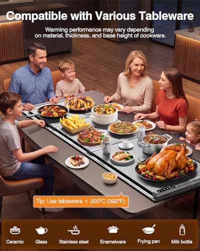 54'' Food Warming Mat with Heat-Resistant Pad, Expandable XXL Warming Mats for Food, 99H Timer & 7 Temps, Child Lock, Switchable℃/℉, Portable Electric Warming Trays for Parties, Buffets & Daily Use - Image 6