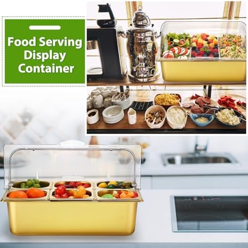Ziliny 6 Pan Cold Food Buffet Server with Lid Salad Bar Station, Gold - Image 6