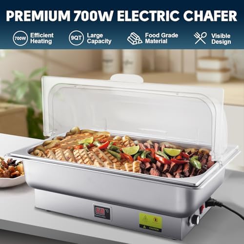 9QT Electric Chafing Dish Food Warmer, Roll Top with Temp Control - Image 2