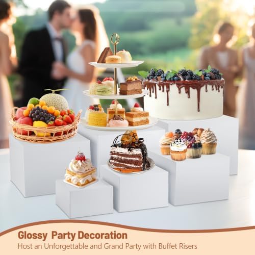 10PCS White Acrylic Buffet Risers with Small Signs and Marks,Food Display Risers for Buffet Table,Dessert Table Display Set for Catering Supplies,Acrylic Stand for Party Wedding Baptism Birthday - Image 4