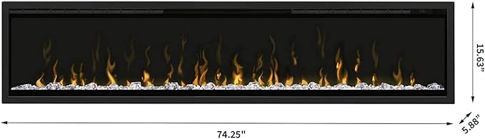 Dimplex IgniteXL 74" Built-in Linear Electric Fireplace (Model: XLF74), 8530/5118 BTU, 240/120 Volt, 2500/1500 Watt, Black