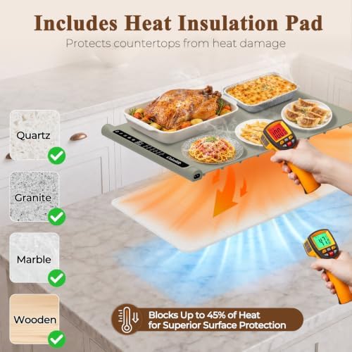 Warming Mat for Food, Electric Warming Tray with Heat-Resistant Pad-L Khaki - Image 3