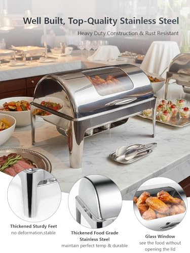 13QT Roll Top Chafing Dishes for Buffet: Chafing Dish Set with Glass Window - Image 3