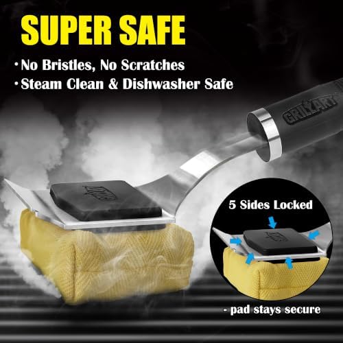 GRILLART Grill Brush Bristle Free Safe Steam Cleaning Tool, Replaceable Head for Any Grate Type - 17” Long Handle w/One-Fit-All Scraper - BBQ Accessories Cleaner for Outdoor Grill - Gifts for Men/Dad - Image 2