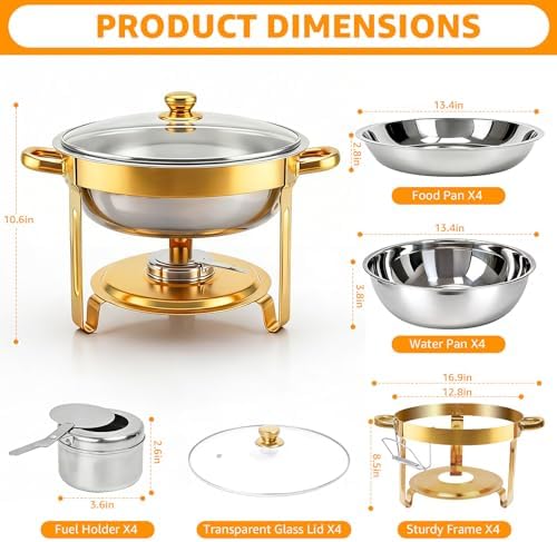 4 Pack 5QT Gold Chafing Dishes for Buffet,Installation-Free Stands,Round - Image 4