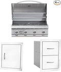 Bullet by Bull Stainless Steel Outdoor Kitchen Grill Set - Built-In Liquid Propane Grill -BBQ Kitchen Island Bundle - Includes 4 Burner Grill, Side Burner Single Access Door & Double Storage Drawer