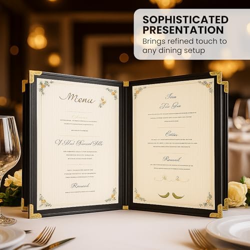 Juvale 24 Pack Clear Restaurant Menu Covers - 8.5 x 11 in Bifold Holders with Double Panels, Black PU Leather & Brass Corners, Durable PVC - Stylish Menu Holders for Restaurants, Cafes & Food Trucks - Image 3