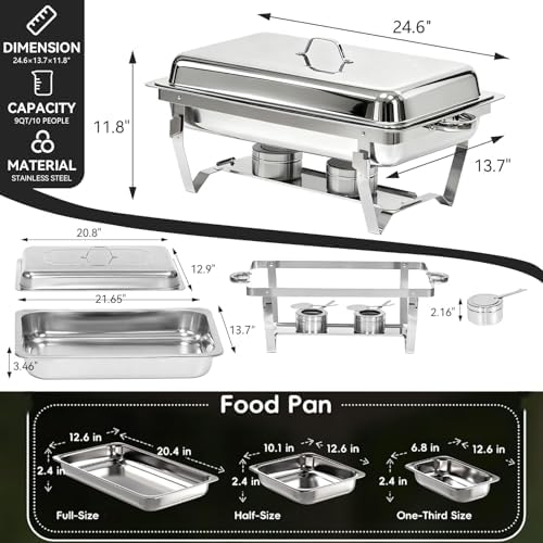 9Qt Chafing Dishes for Buffet 4Pack, 304 Stainless Steel Chafing Dish Buffet Set with Folding Frame, Food Warmers for Parties, Catering Supplies, Warming Trays for buffets Party, Multiple Food Pans - Image 2