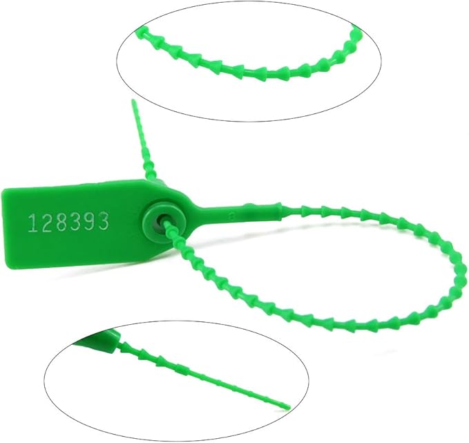 1000 Numbered Plastic Security Seals Pull Tight Tamper Evident Tags Disposable Self-Locking Zip Ties Pull Tite Tags for Fire Extinguisher 250mm (Green)