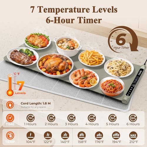 Warming Mat for Food,Electric Warming Tray with Heat-Resistant Pad-XL Khaki - Image 5