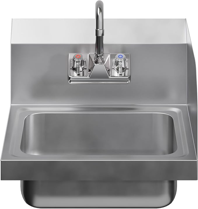 AmGood Stainless Steel Wall Mount Hand Sink with Faucet and Right Sidesplash 17" x 15" | NSF Commercial Hand Washing Basin For Restaurant, Kitchen and Home | Bowl Size: 10" x 14"