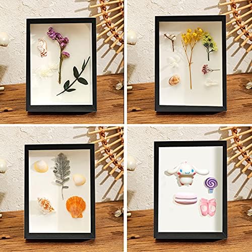 5x7 Shadow Box Frame Display Case, Wood with Plexiglass, Display Case Box for Memorabilia, Medal, Crafts,Tickets and Photos, Picture Frame for Wall and Tabletop (3Pcs-Black, 5x7)