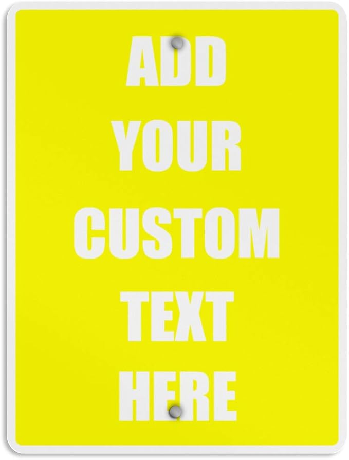 Aluminum Weatherproof Metal Sign Multiple Sizes Custom Personalized Text Here Yellow White Caution Vertical Street 12x18Inches