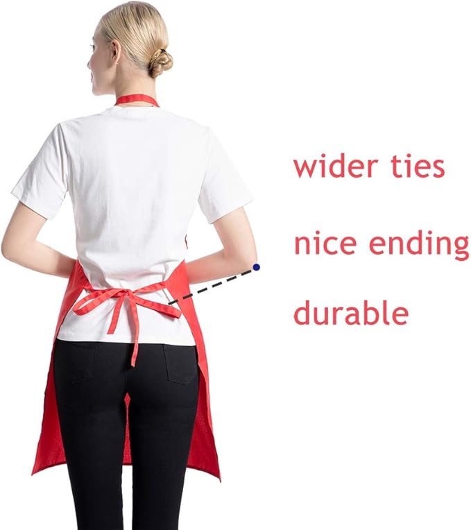 Red Plain Bib Aprons Bulk for Women Men Adult with 2 Front Pockets(Red,15 PCS)