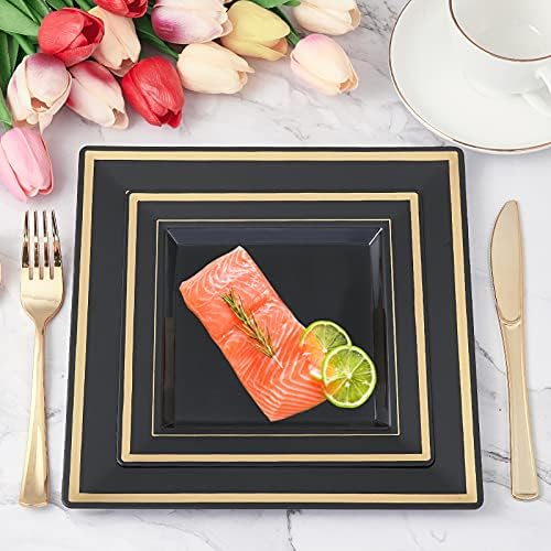 125 PCS Plastic Plates Set Gold Disposable Dinnerware Set for 25 Guests - Image 6