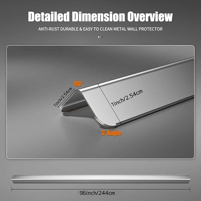 96x1x1 Inches 304 Stainless Steel Wall Corner Guards (10-Pack) Heavy Duty Rounded Corner Protector, Smooth Folded Edge Design for Wall Protection 90° Angle Metal Edge Guard