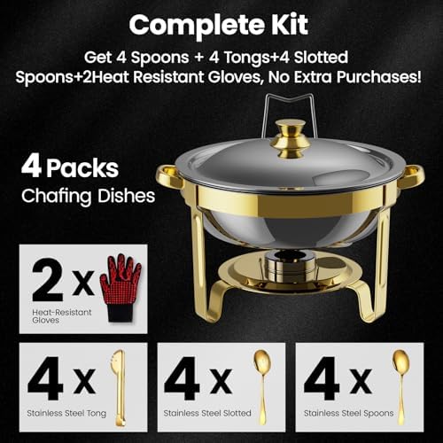 Gold Chafing Dishes for Buffet 4 Pack, 6QT Buffet Servers and Warmers Sets - Image 2