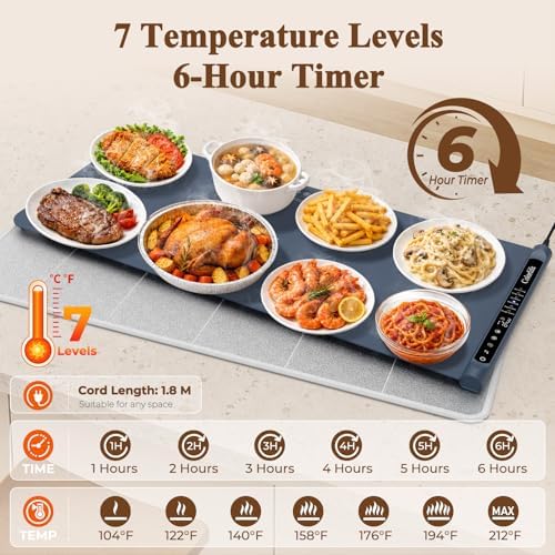 Warming Mat for Food, Electric Warming Tray with Heat-Resistant Pad-XL Navy - Image 5