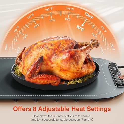 Warming Mat for Food, Voriah Electric Warming Tray with 99H Timer & 8 Temperature Settings, Foldable Food Warmer with °C/°F Switch, Keeps Food Warm at Buffets, Sabbath, Family Gatherings - Image 3