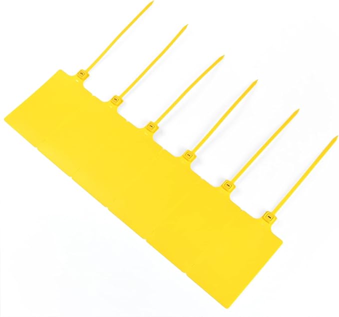 100 Yellow Plastic Writable Shipping Tags - Large, Waterproof, Hanging Labels with One Permanent Marker Pen