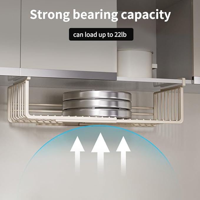 Extendable Under Shelf Storage Basket, Hanging Baskets Under Cabinet Shelf Organizer, for Cabinet Pantry Kitchen Cupboard Desk Counter Bookshelf Space Saver Heavy Duty Slide-in (off - white, 2 Pack)