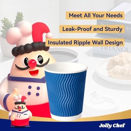 JOLLY CHEF Paper Coffee Cups 8 oz 120 Pack Insulated Paper Cups Blue - Image 3