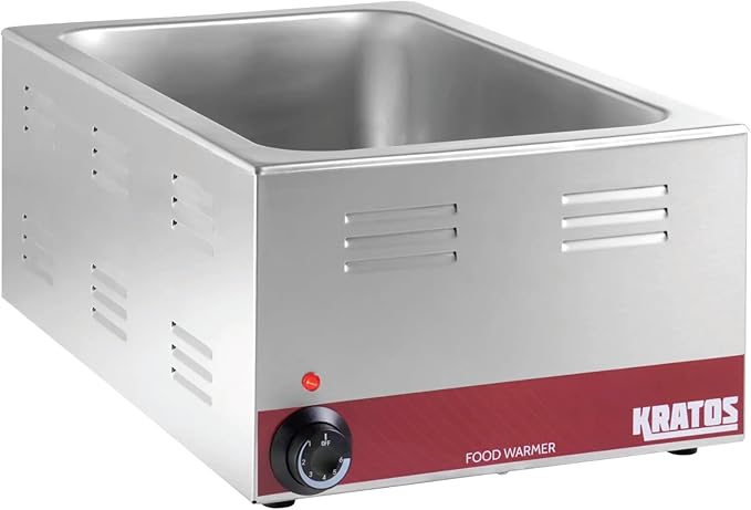 Kratos Commercial Electric Countertop Food Warmer with Two Half Size Hotel Pans and Slotted Lids, 120V, 1200 Watts, Stainless Steel Portable Food Warmer with Pans