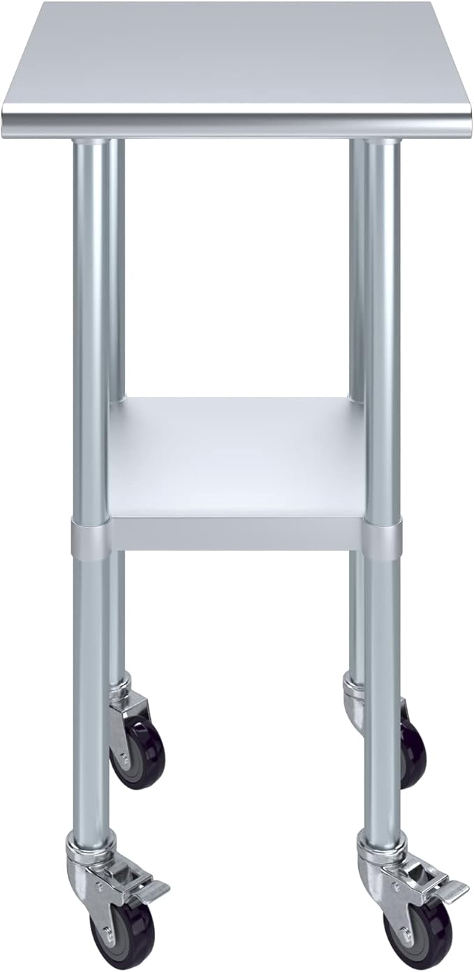 AmGood 20" Long x 20" Deep Stainless Steel Table with Casters