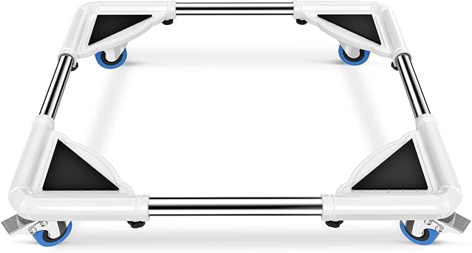 SPACECARE Mini Fridge Stand Mobile Roller, Adjustable Furniture Dolly with 4 Locking Wheels, Heavy Duty Washing Machine Base, Universal Appliance Pedestal for Dryer and Refrigerator- White