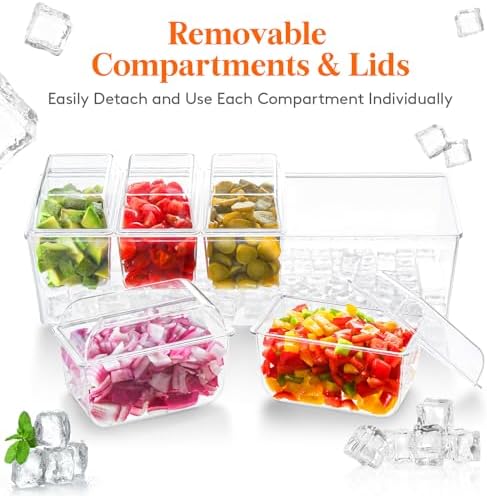 Lifewit Chilled Condiment Caddy with 5 Individual Lids, Garnish Tray 3 Pcs - Image 6