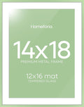 Homeforia 14x18 Picture Frame Sage Green, High End Metal 14x18 Poster Frames with Mat 12x16 Photo, 14 x 18 Sage Green Frame Matted to 12 by 16 Art, 18x14 Thin Frame, Tempered Glass, Wall Kit, Set of 1