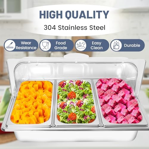 Countertop Ice Food Serving Display Tray with 3 Pan, Portable Salad Bar Buffet Station for Home, Cold Food Buffet Server, Pizza Topping Station, Cold Buffet Table Serving Station for Party - Image 5