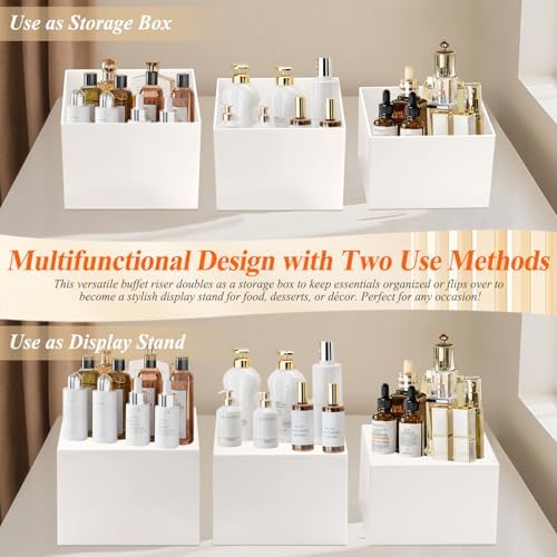 Qinzave 3Pcs White Acrylic Buffet Risers with Acrylic Maker Pen and Mini Sign, 6" 7" 8" Food Risers for Buffet Table Shelf Display Stand for Party Catering Dessert Collectibles Jewelry - Image 6