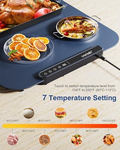 Warming Mat for Food,27.5x15.7'' Large Electric Warming Tray,7 Temp Levels,99H Continuous Heat,℉/℃ Switch,Patented Heating Design,Versatile Food Warmer for Buffet,Parties,Family Meals,Daily Use - Image 2