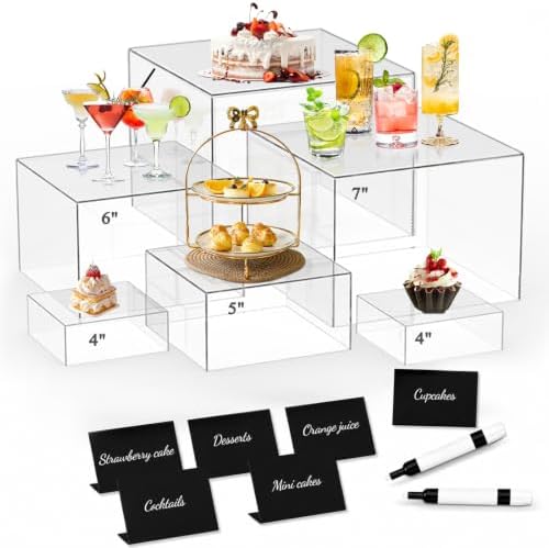 6Pcs Buffet Risers, Food Risers Display Stands with Mini Sign and Maker by GetEverybodySatisfied