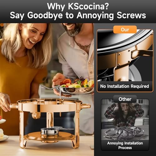 Chafing Dishes for Buffet, 4 Pack 5QT Round Stainless Steel Chafing Dish Set for Home Parties, Christmas Gatherings, Catering Events Complete Buffet Warmer Set (Rose Gold 4) - Image 4