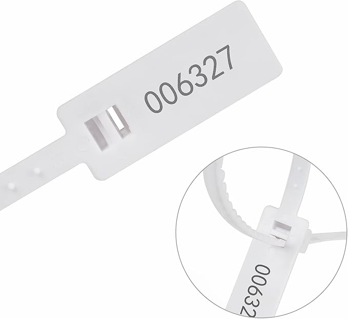 Heavy Duty Plastic Security Seal - Self Locking Tamper Evident Shipping Tags, Numbered Pull Tight Securing Straps for Truck Trailer, Length 337 mm 13.2" (White 1000 PCS)